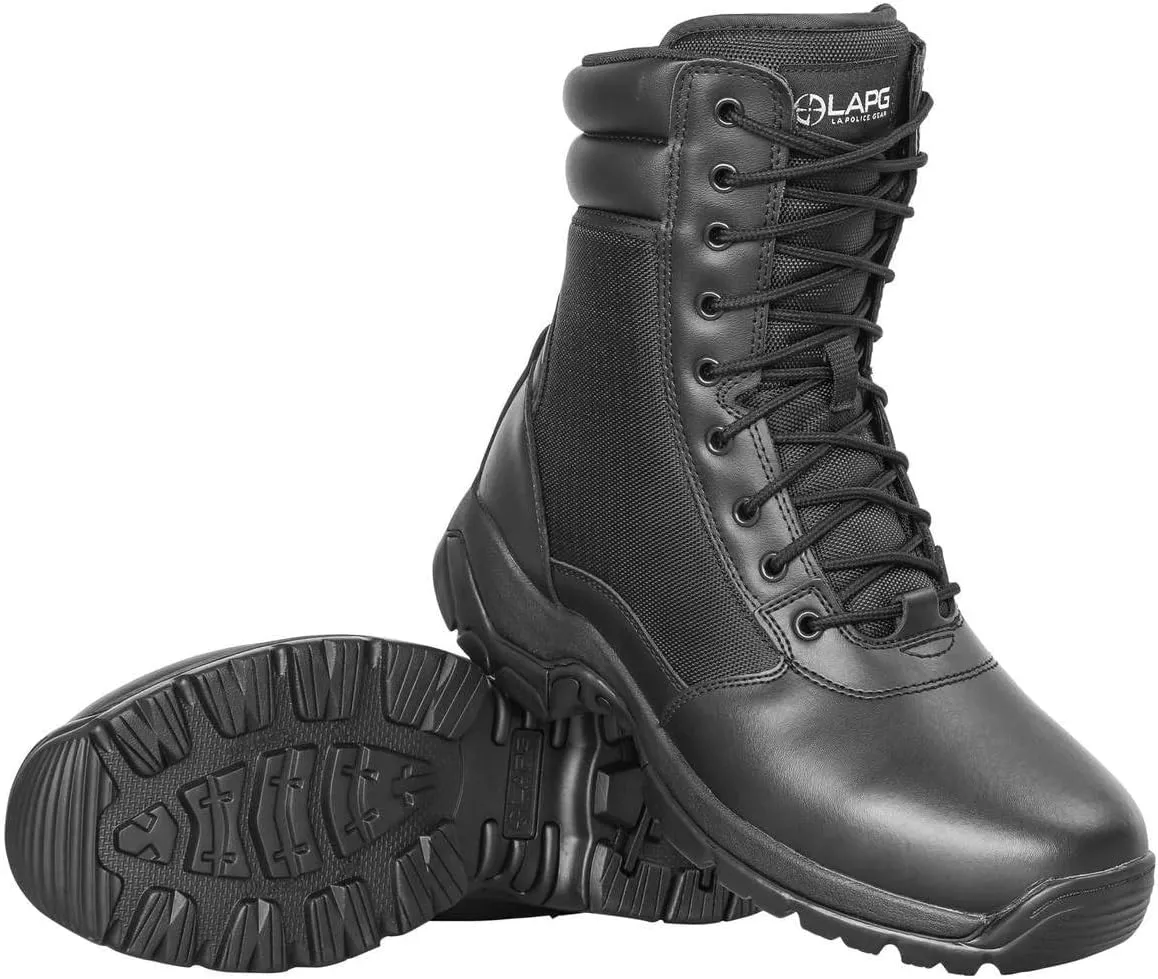 LAPG Men's Core 8" Side-Zip Tactical Work Boots, Lightweight and Durable Suede Leather Military Combat Boots for Hiking, Motorcycling, EMS, EMT, Jungle, Army, and Outdoor Activities