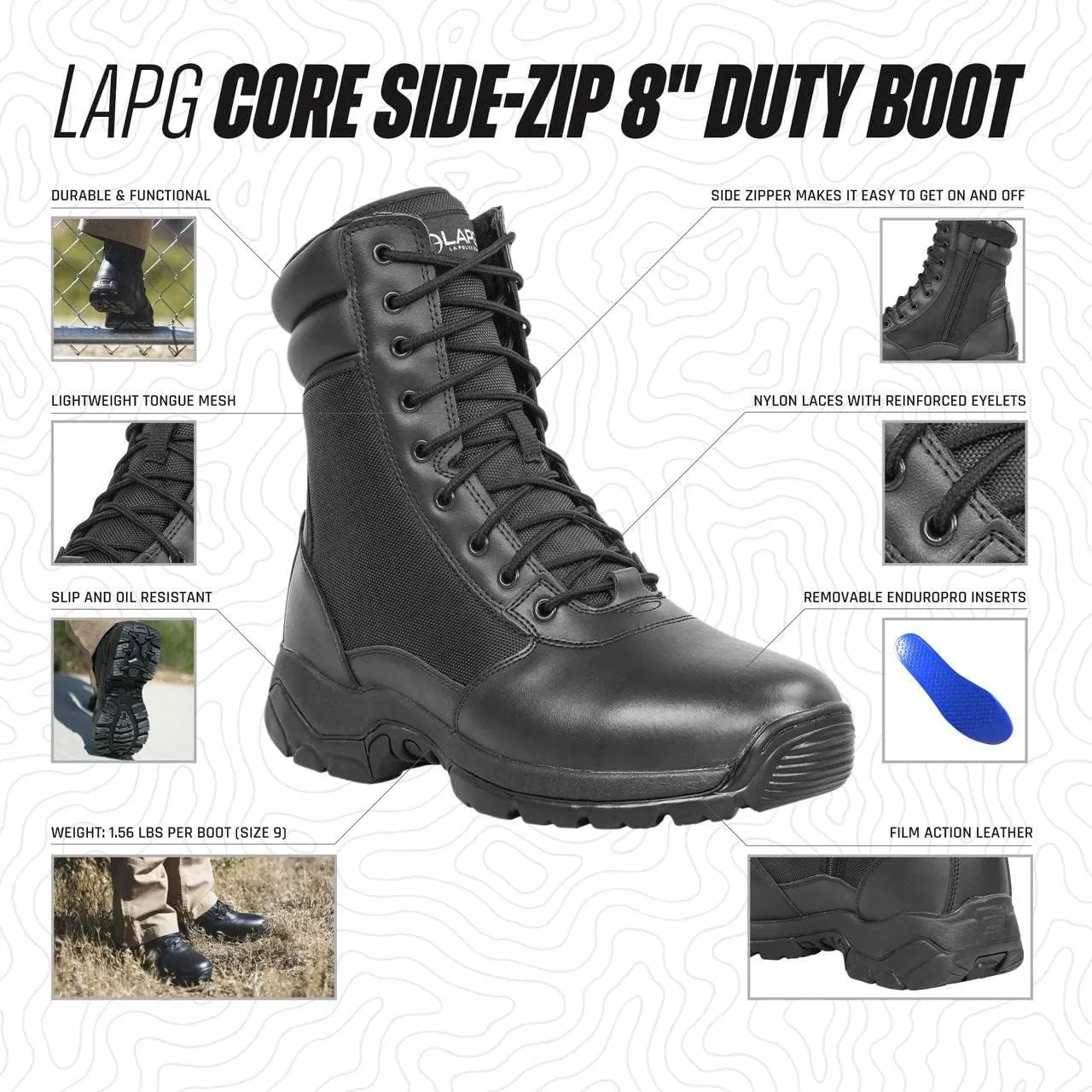 LAPG Men's Core 8" Side-Zip Tactical Work Boots, Lightweight and Durable Suede Leather Military Combat Boots for Hiking, Motorcycling, EMS, EMT, Jungle, Army, and Outdoor Activities