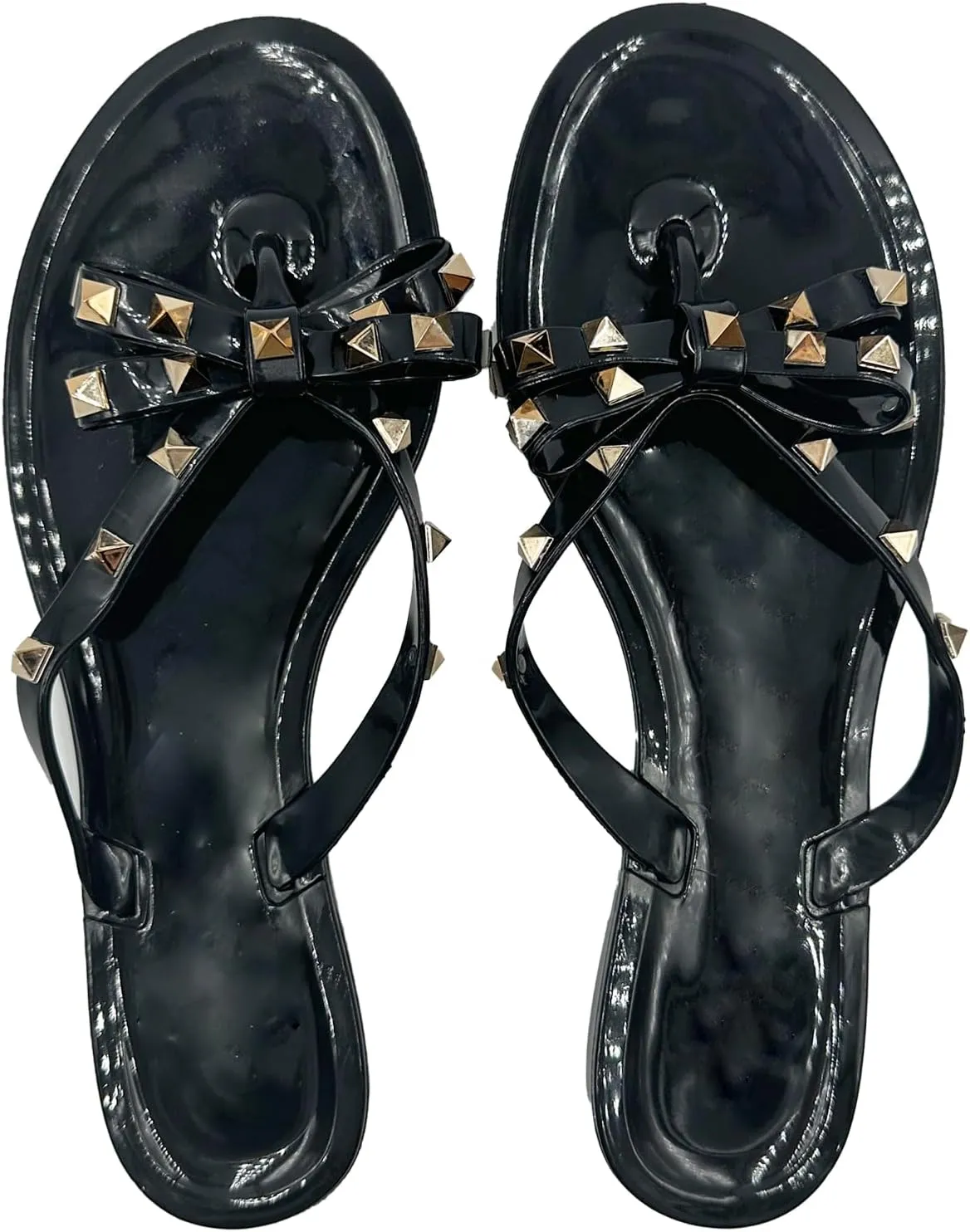 LAVRA Women’s Studded Sandals Bow T-Strap PVC Flip Flop Jelly Shoes