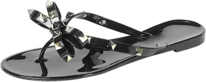 LAVRA Women’s Studded Sandals Bow T-Strap PVC Flip Flop Jelly Shoes