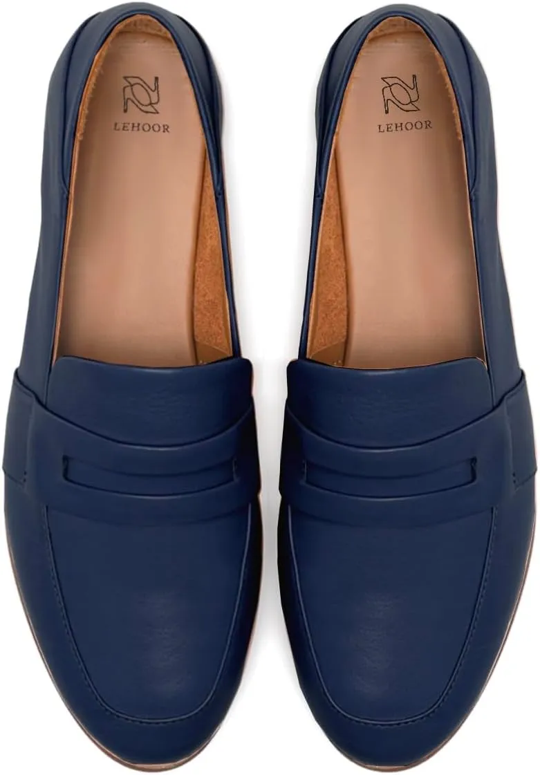 LEHOOR Women Casual Loafer Flats Round Toe Slip On Dress Shoes Office Walking Loafers Comfortable 1 inch Flat Heel Loafers Shoes Matte Penny Loafers Drive Basic Work Pumps Retro 4-11 M US