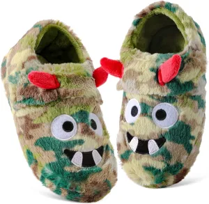 Little Kids Big Boys House Slippers, Kids Warm Slip On Home Slippers with Soft Memory Foam Cute Winter Nonslip Indoor Shark Dinosaur Soccer Dog Slippers