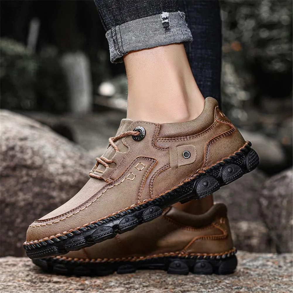 LLTMALL Men's Outdoor Leather Loafer Shoes Slip-on Sneakers Hiking Walking Mocs