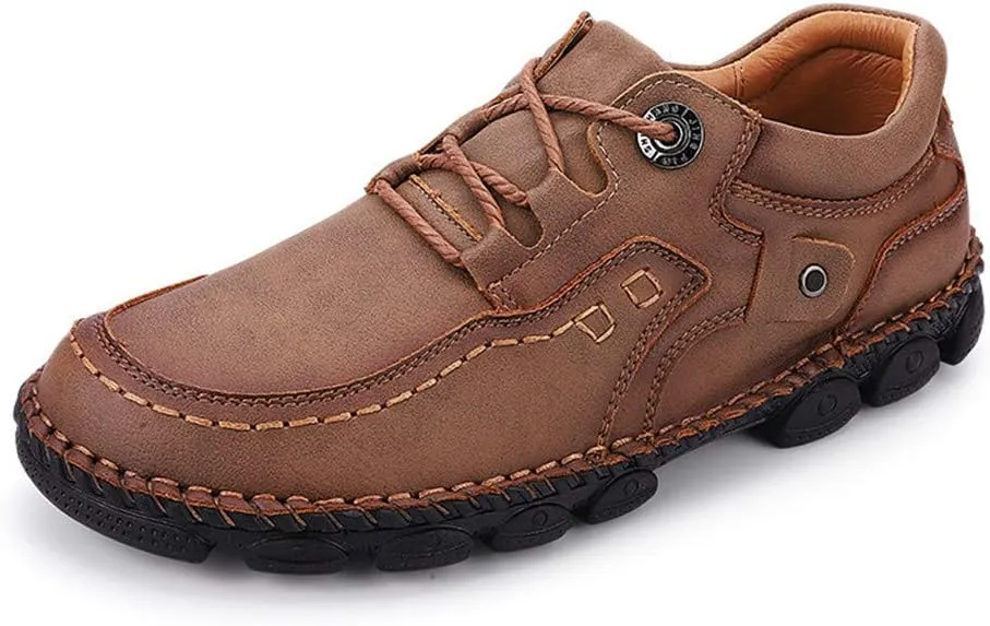 LLTMALL Men's Outdoor Leather Loafer Shoes Slip-on Sneakers Hiking Walking Mocs