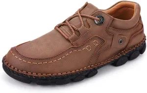 LLTMALL Men's Outdoor Leather Loafer Shoes Slip-on Sneakers Hiking Walking Mocs
