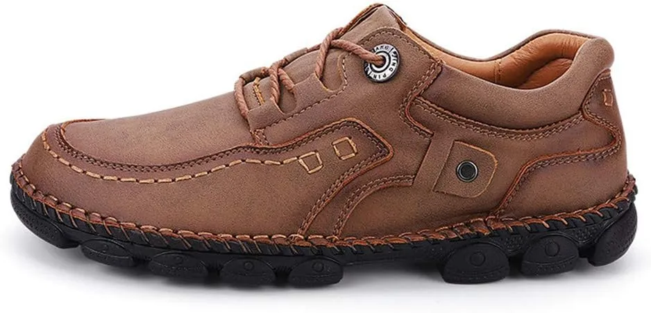 LLTMALL Men's Outdoor Leather Loafer Shoes Slip-on Sneakers Hiking Walking Mocs