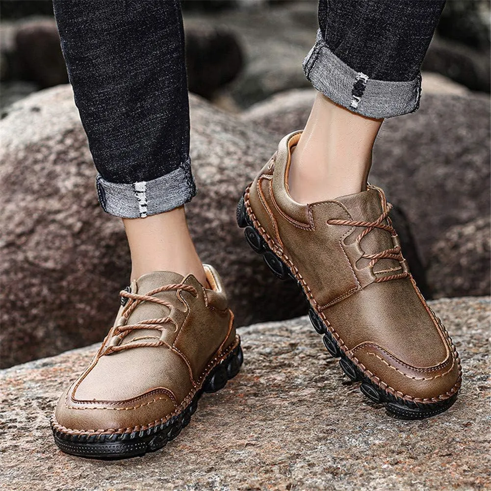 LLTMALL Men's Outdoor Leather Loafer Shoes Slip-on Sneakers Hiking Walking Mocs