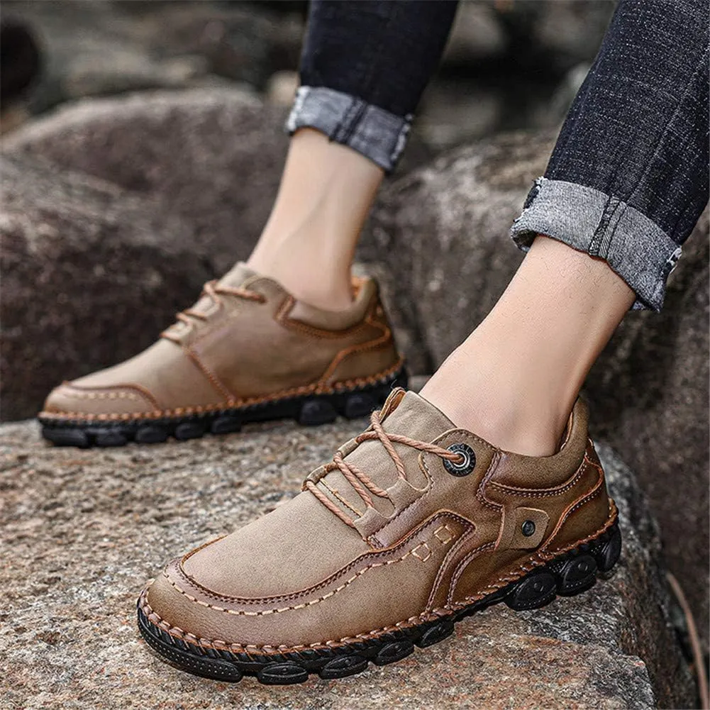 LLTMALL Men's Outdoor Leather Loafer Shoes Slip-on Sneakers Hiking Walking Mocs