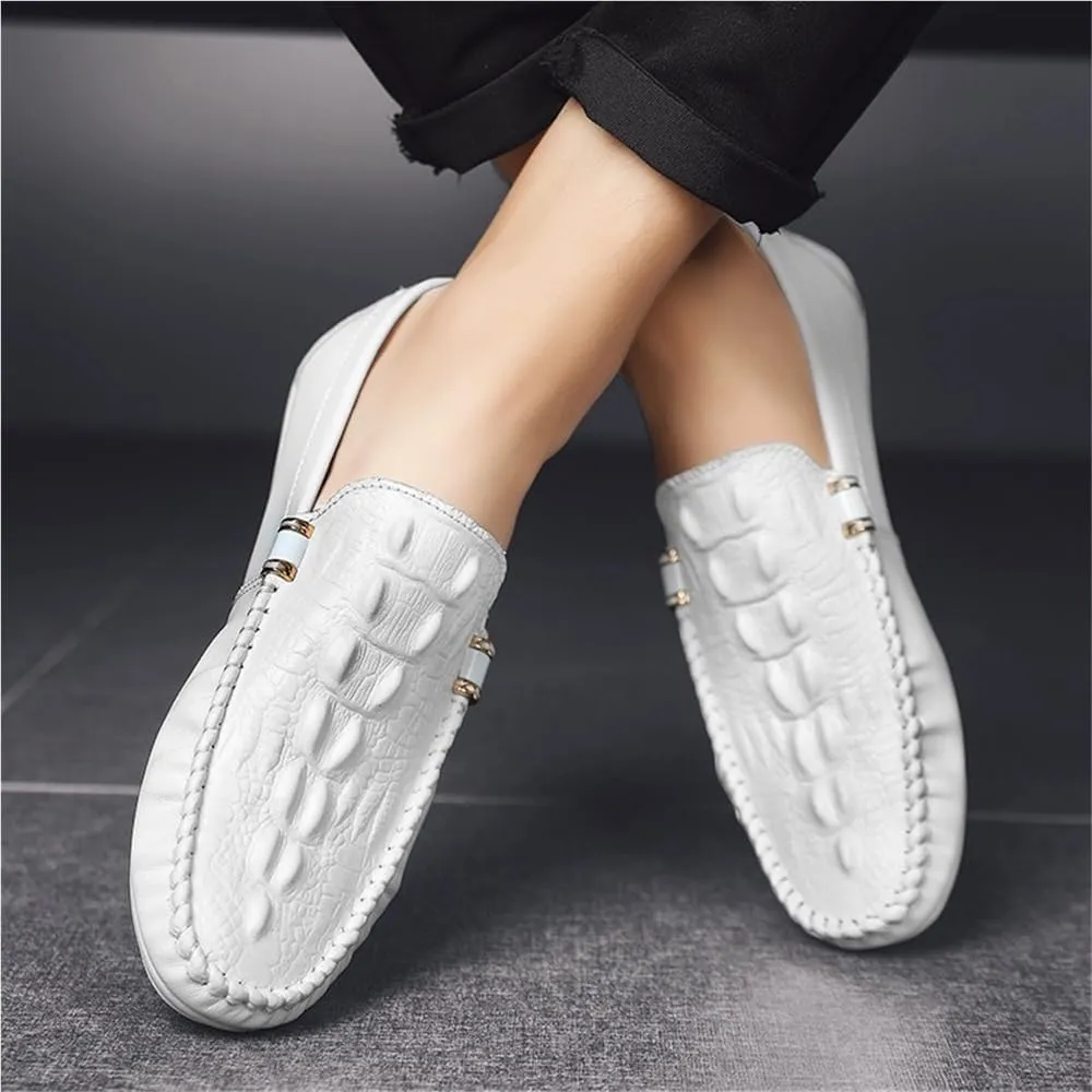 Loafers for Men Round Toe Solid Color Crocodile Print Lightweight Flexible Comfortable Casual Non-Slip Low Heel Work Shoes