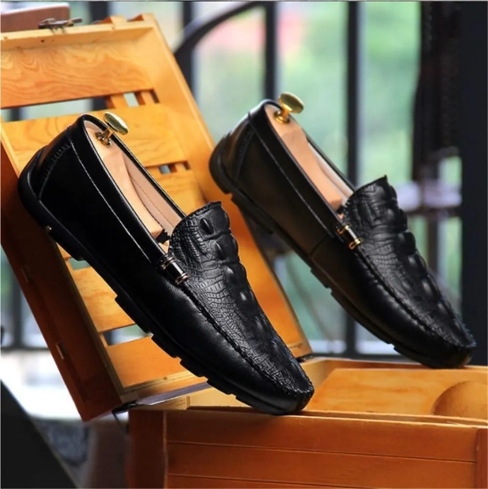 Loafers for Men Round Toe Solid Color Crocodile Print Lightweight Flexible Comfortable Casual Non-Slip Low Heel Work Shoes
