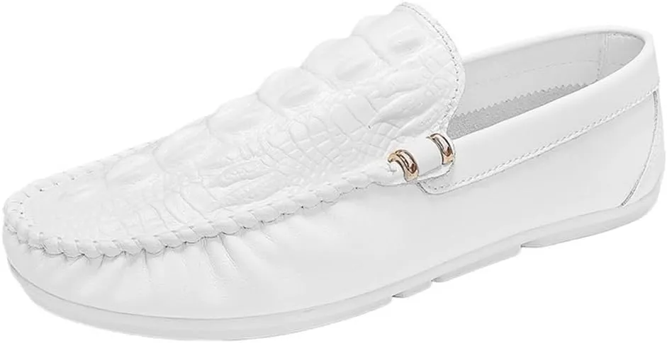 Loafers for Men Round Toe Solid Color Crocodile Print Lightweight Flexible Comfortable Casual Non-Slip Low Heel Work Shoes