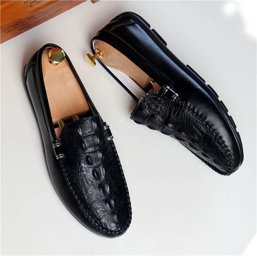 Loafers for Men Round Toe Solid Color Crocodile Print Lightweight Flexible Comfortable Casual Non-Slip Low Heel Work Shoes