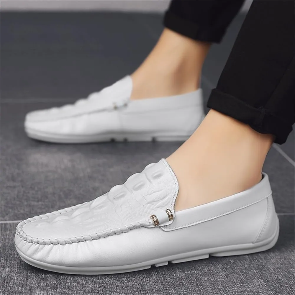 Loafers for Men Round Toe Solid Color Crocodile Print Lightweight Flexible Comfortable Casual Non-Slip Low Heel Work Shoes