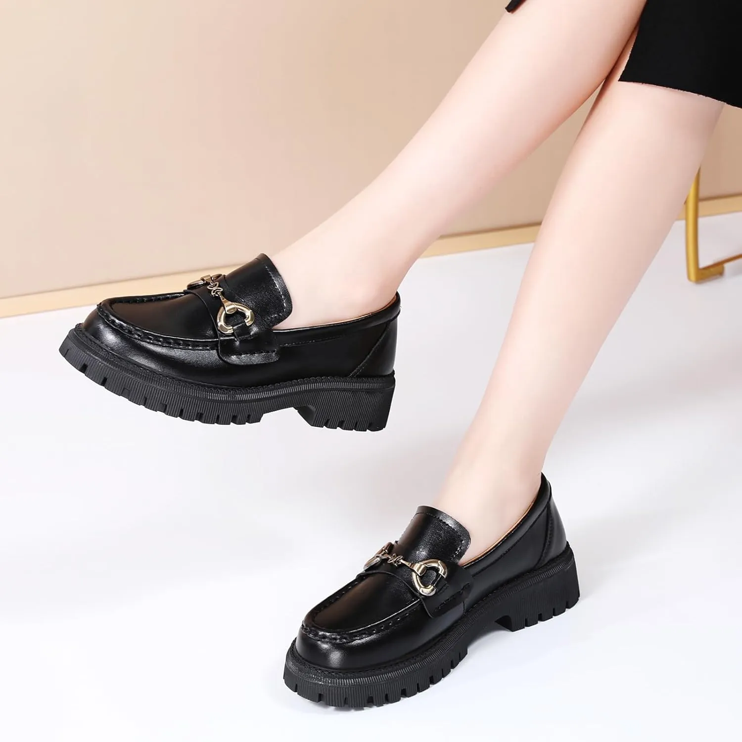 Loafers for Women Women's Loafers & Slip-ons Leather Platform Chunky Penny Shoes Business Casual Shoes Comfortable Dressy Office Work Shoes