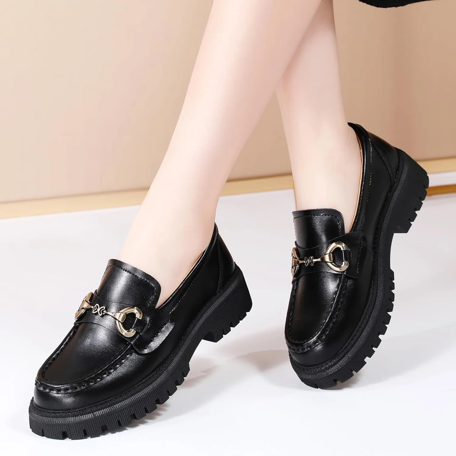 Loafers for Women Women's Loafers & Slip-ons Leather Platform Chunky Penny Shoes Business Casual Shoes Comfortable Dressy Office Work Shoes