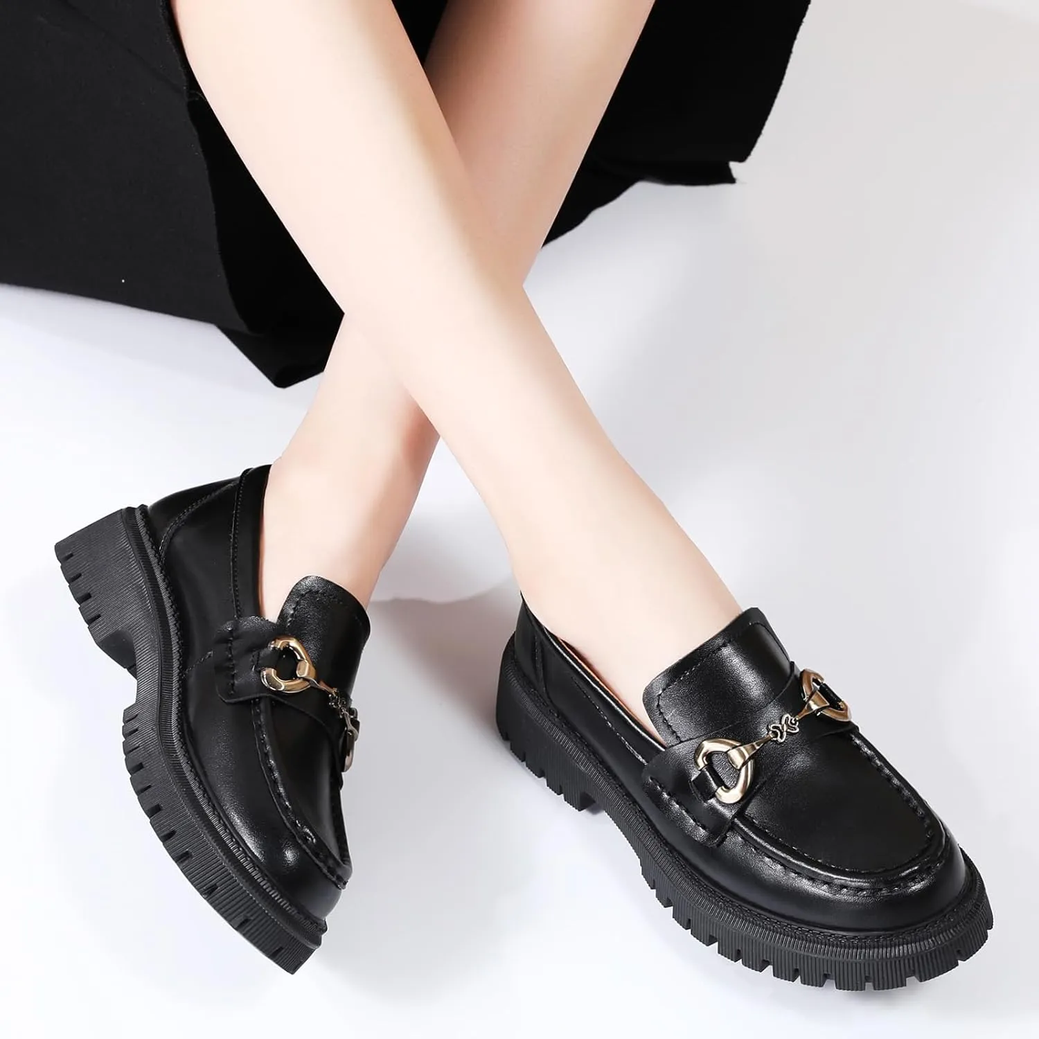 Loafers for Women Women's Loafers & Slip-ons Leather Platform Chunky Penny Shoes Business Casual Shoes Comfortable Dressy Office Work Shoes