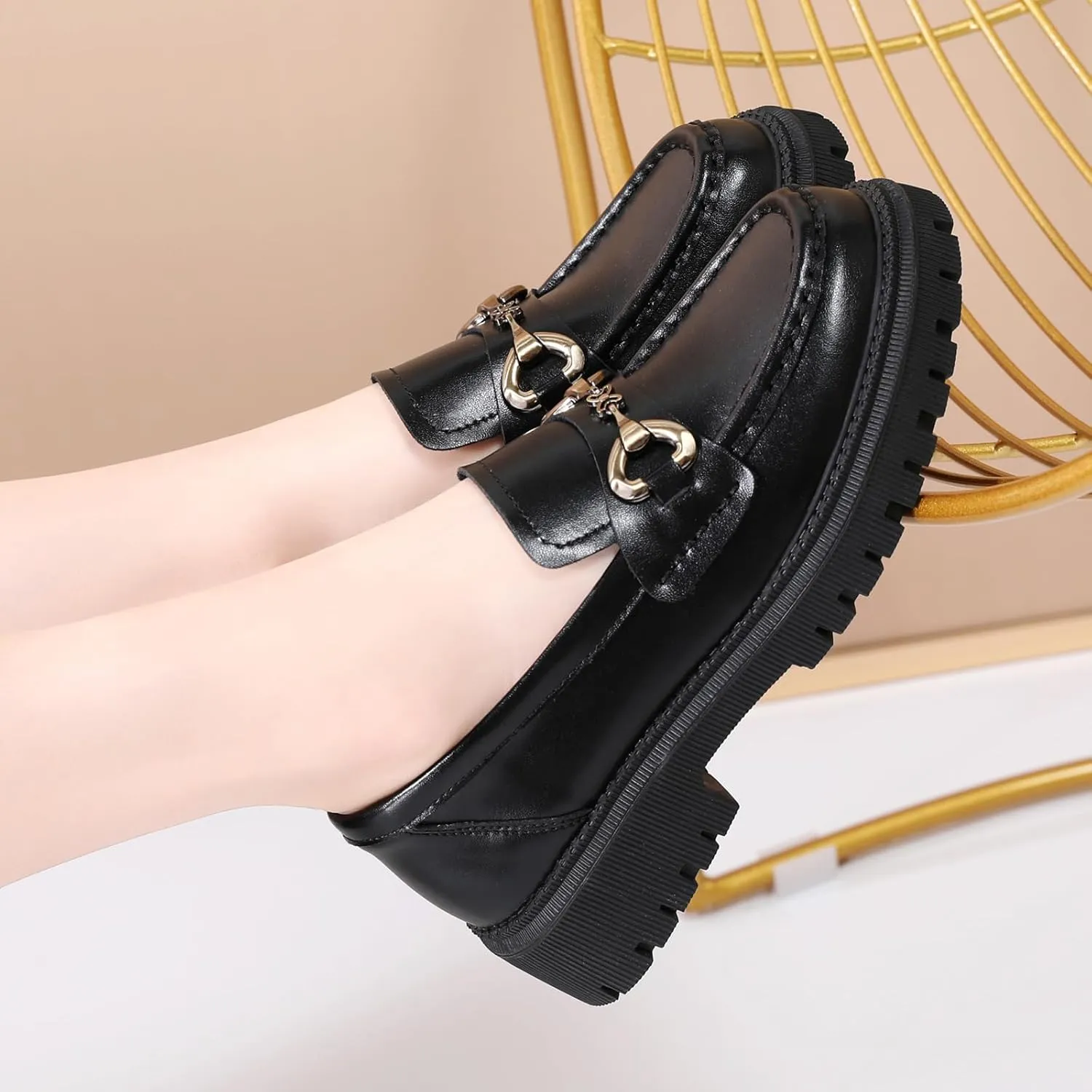 Loafers for Women Women's Loafers & Slip-ons Leather Platform Chunky Penny Shoes Business Casual Shoes Comfortable Dressy Office Work Shoes