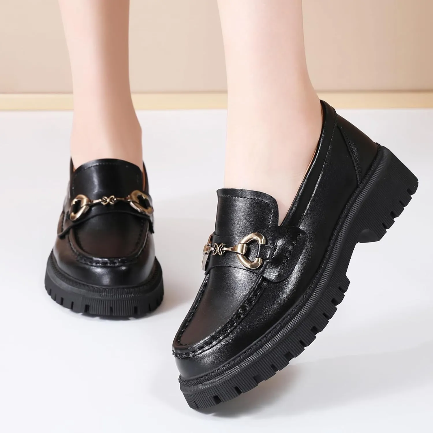 Loafers for Women Women's Loafers & Slip-ons Leather Platform Chunky Penny Shoes Business Casual Shoes Comfortable Dressy Office Work Shoes