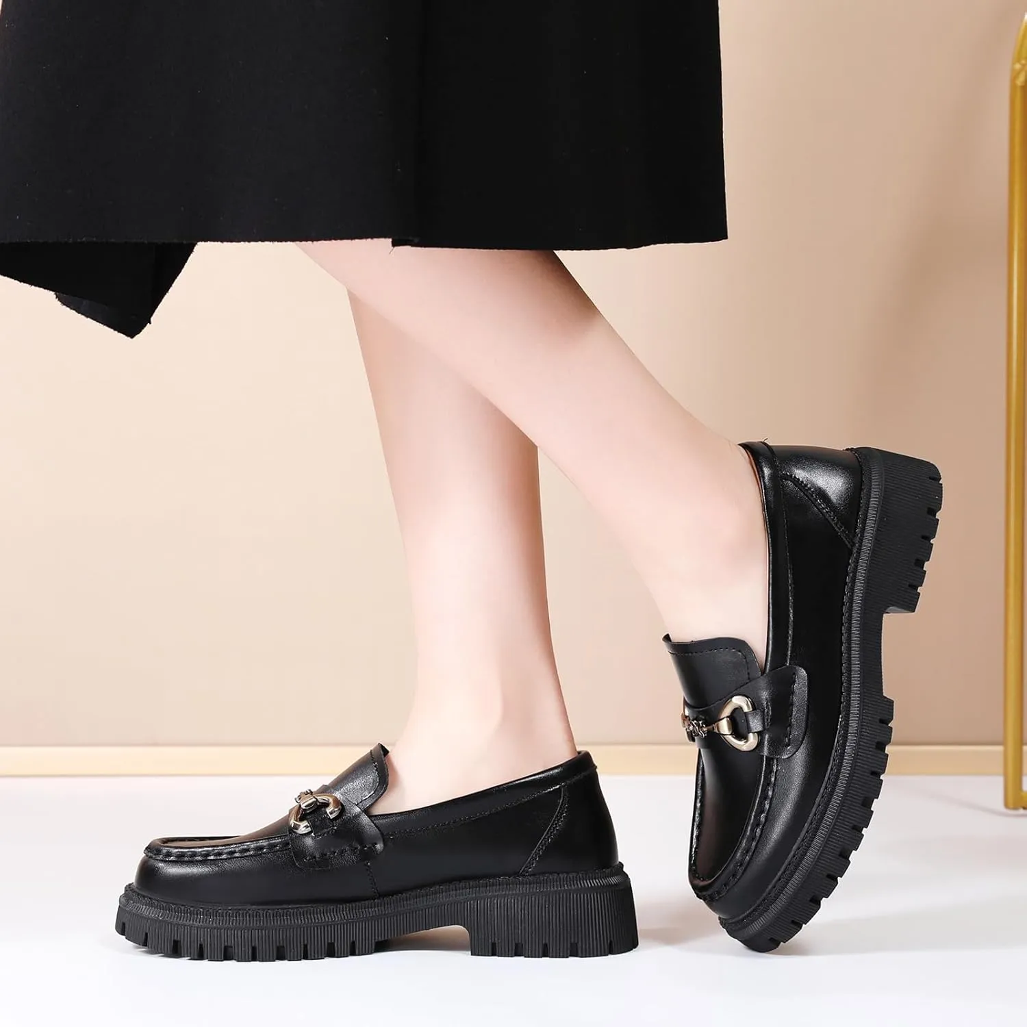 Loafers for Women Women's Loafers & Slip-ons Leather Platform Chunky Penny Shoes Business Casual Shoes Comfortable Dressy Office Work Shoes