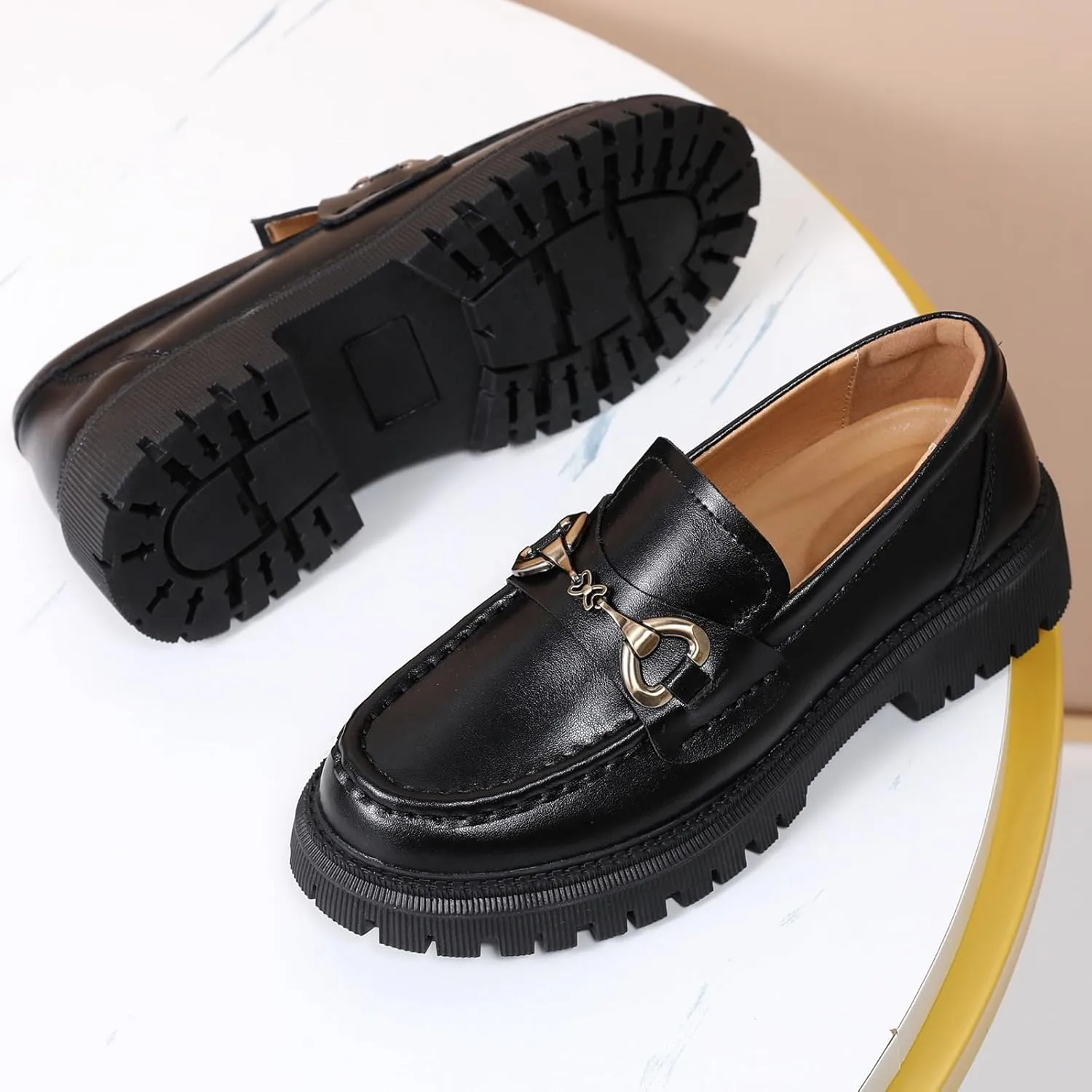 Loafers for Women Women's Loafers & Slip-ons Leather Platform Chunky Penny Shoes Business Casual Shoes Comfortable Dressy Office Work Shoes