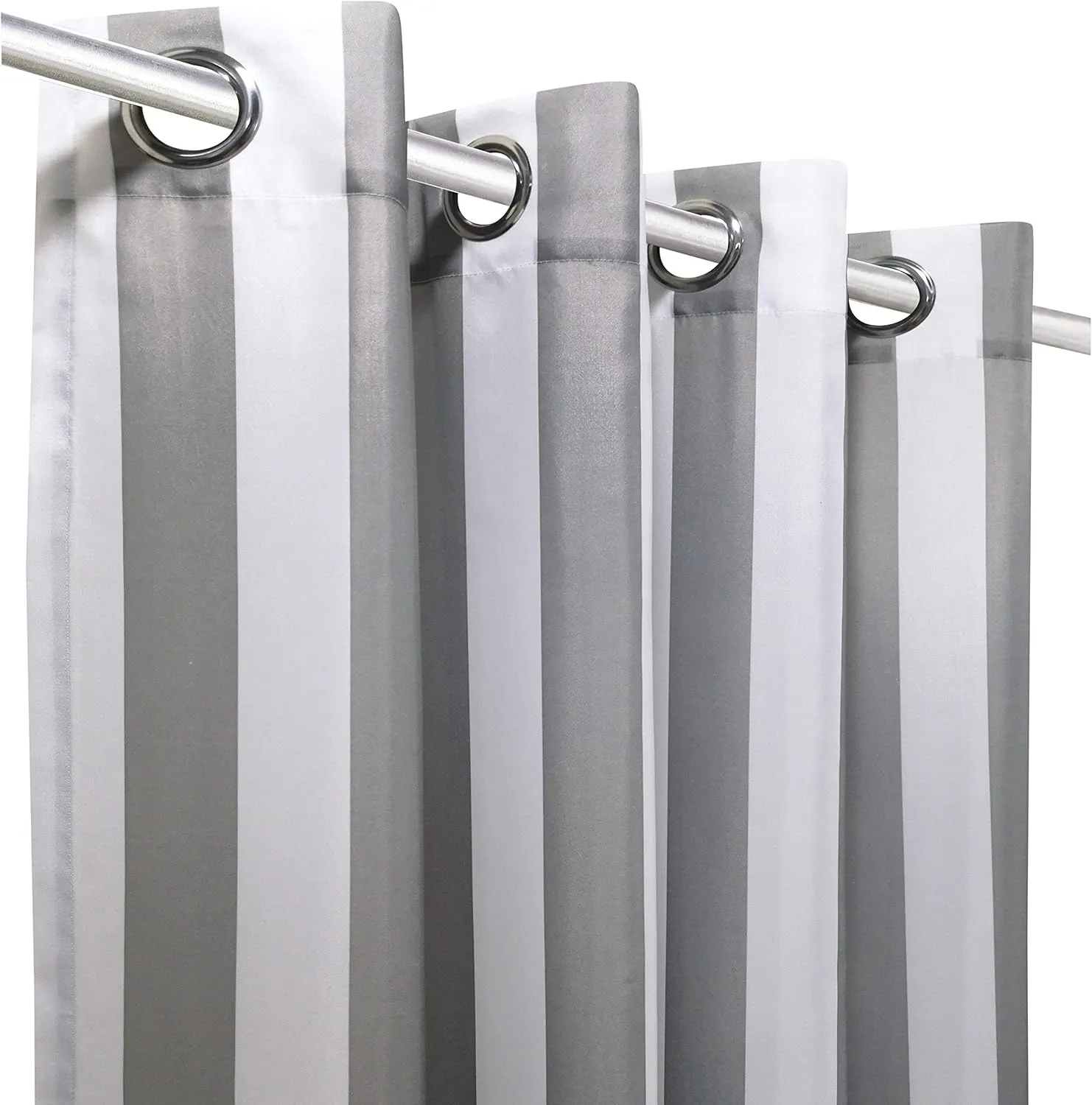 Loft Living Seaside Stripe Indoor/Outdoor Grommet Curtain Panel - Pair Each 50" x 96" in Alloy Grey