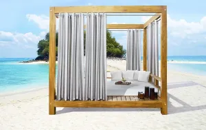 Loft Living Seaside Stripe Indoor/Outdoor Grommet Curtain Panel - Pair Each 50" x 96" in Alloy Grey