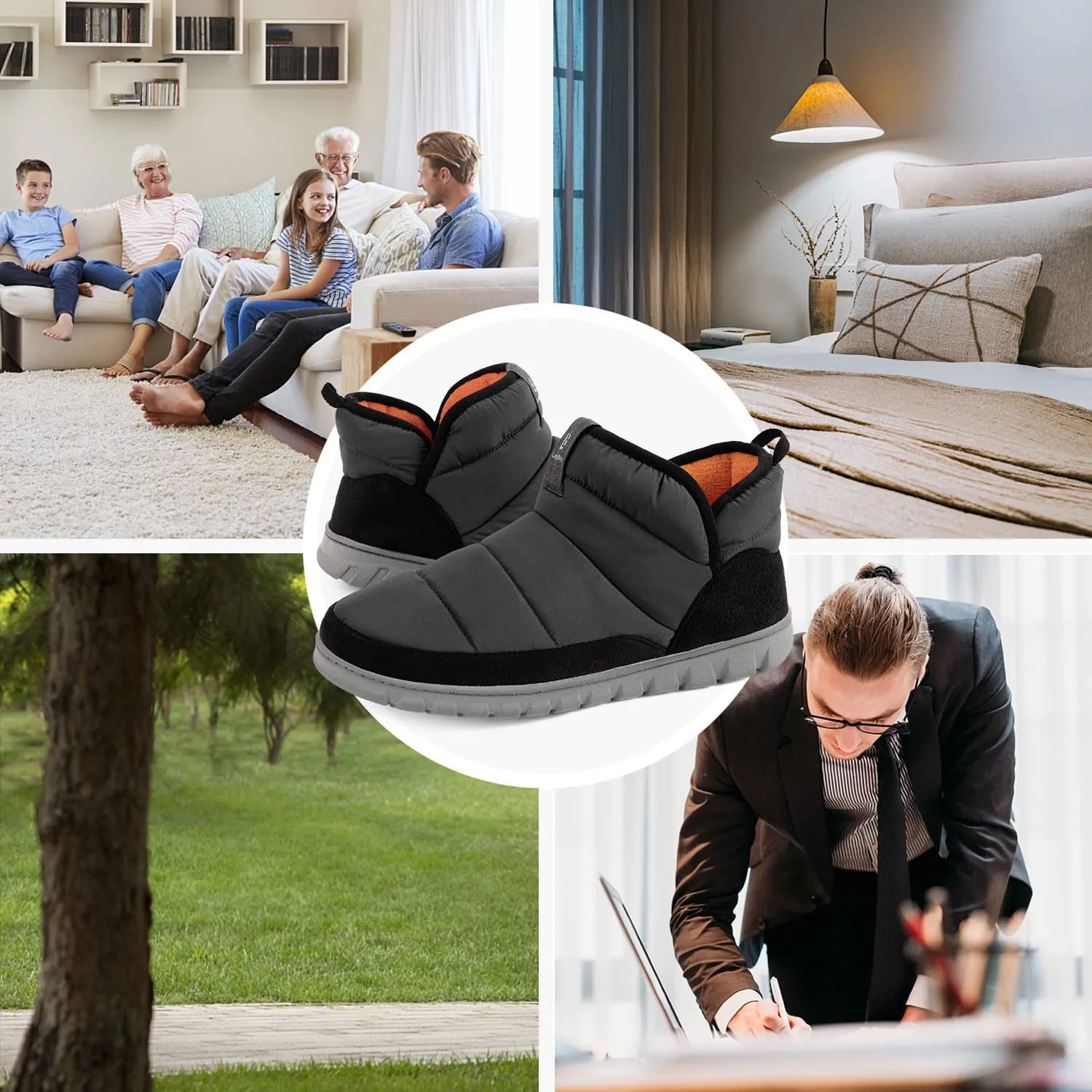 LongBay Mens Bootie Slippers with Memory Foam Indoor Outdoor Warm House Shoes Sport Lounge Camping Boots