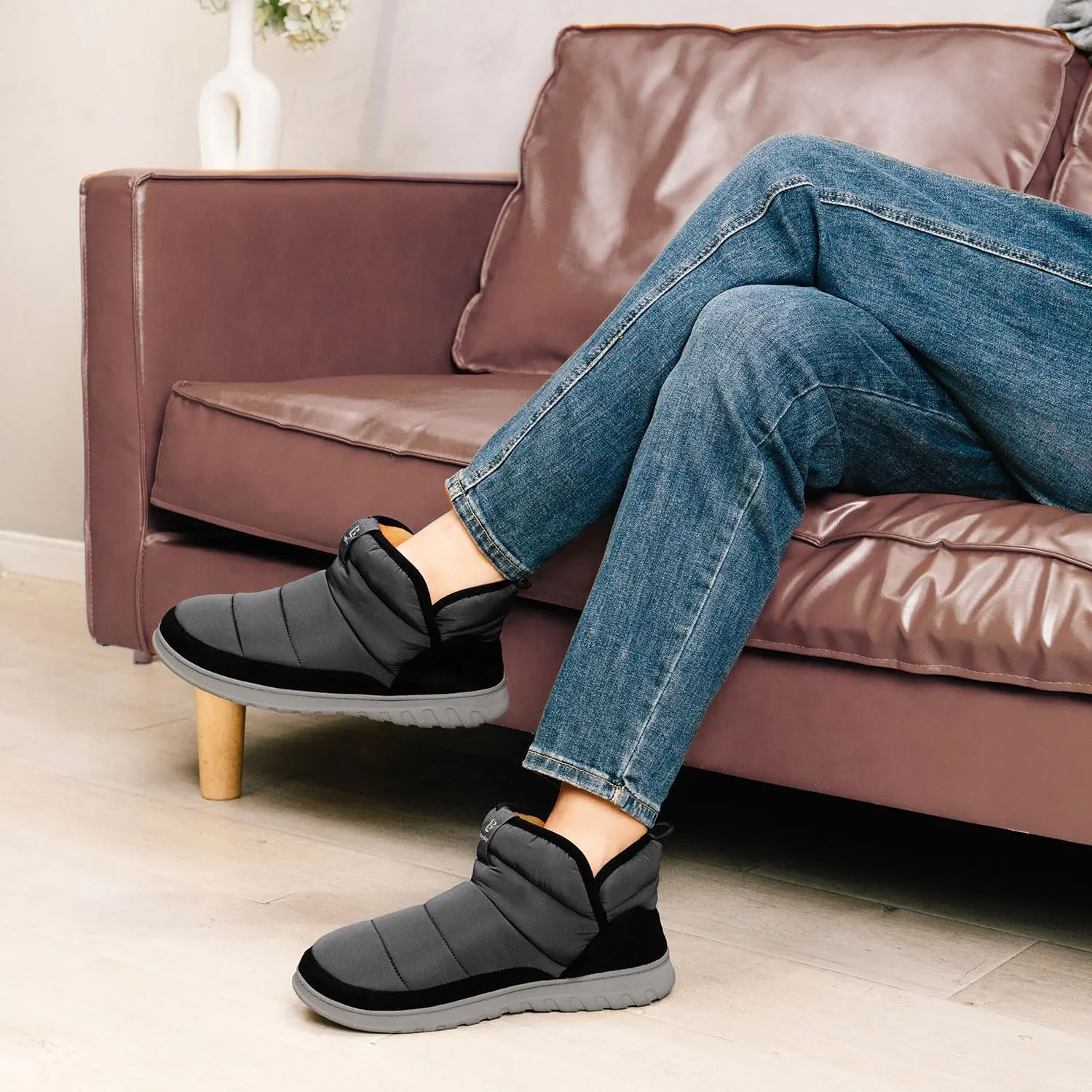 LongBay Mens Bootie Slippers with Memory Foam Indoor Outdoor Warm House Shoes Sport Lounge Camping Boots