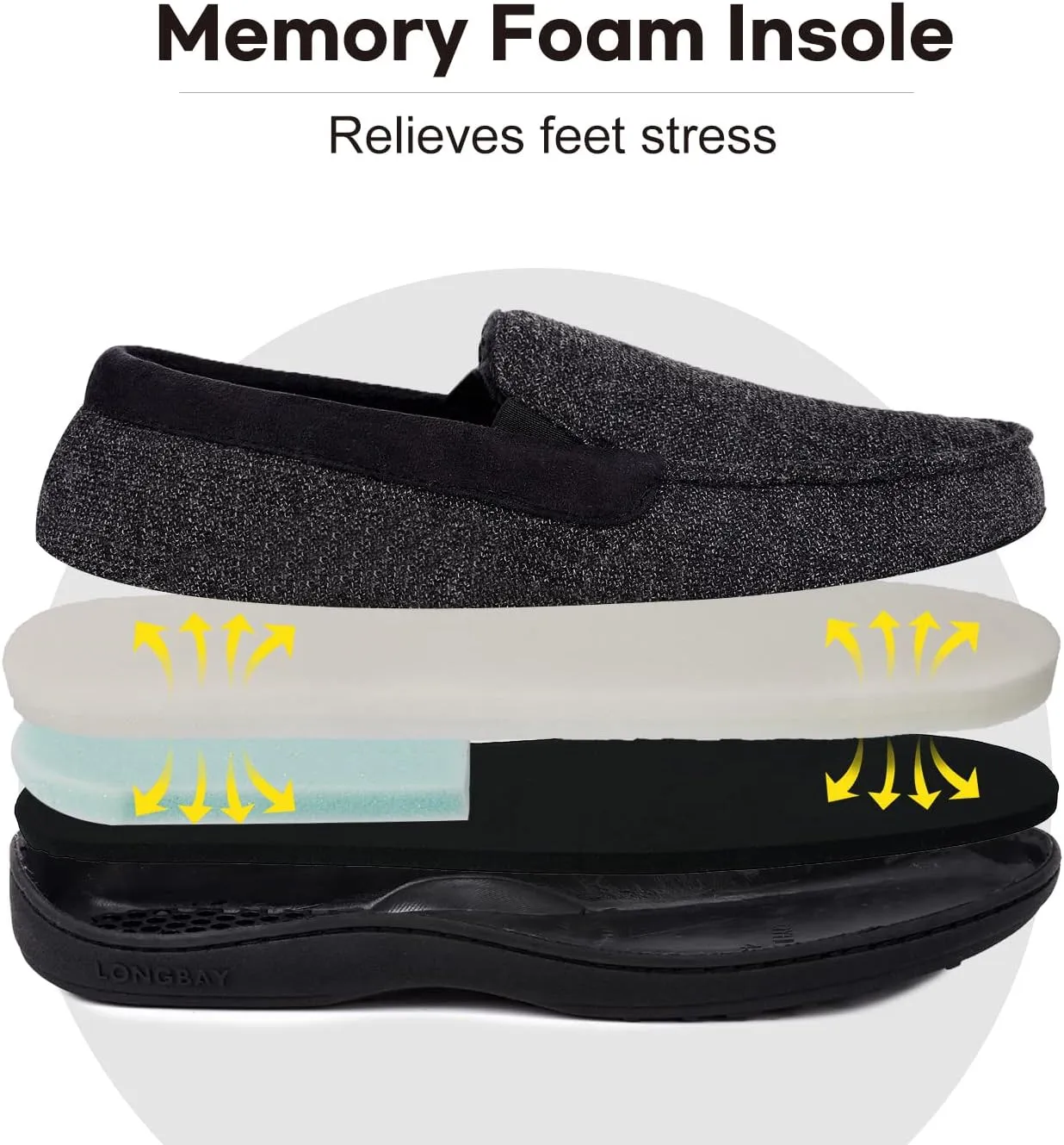 LongBay Men's Cozy Moccasin Slippers Loafer House Shoes with Memory Foam and Rubber Sole for Indoor Outdoor