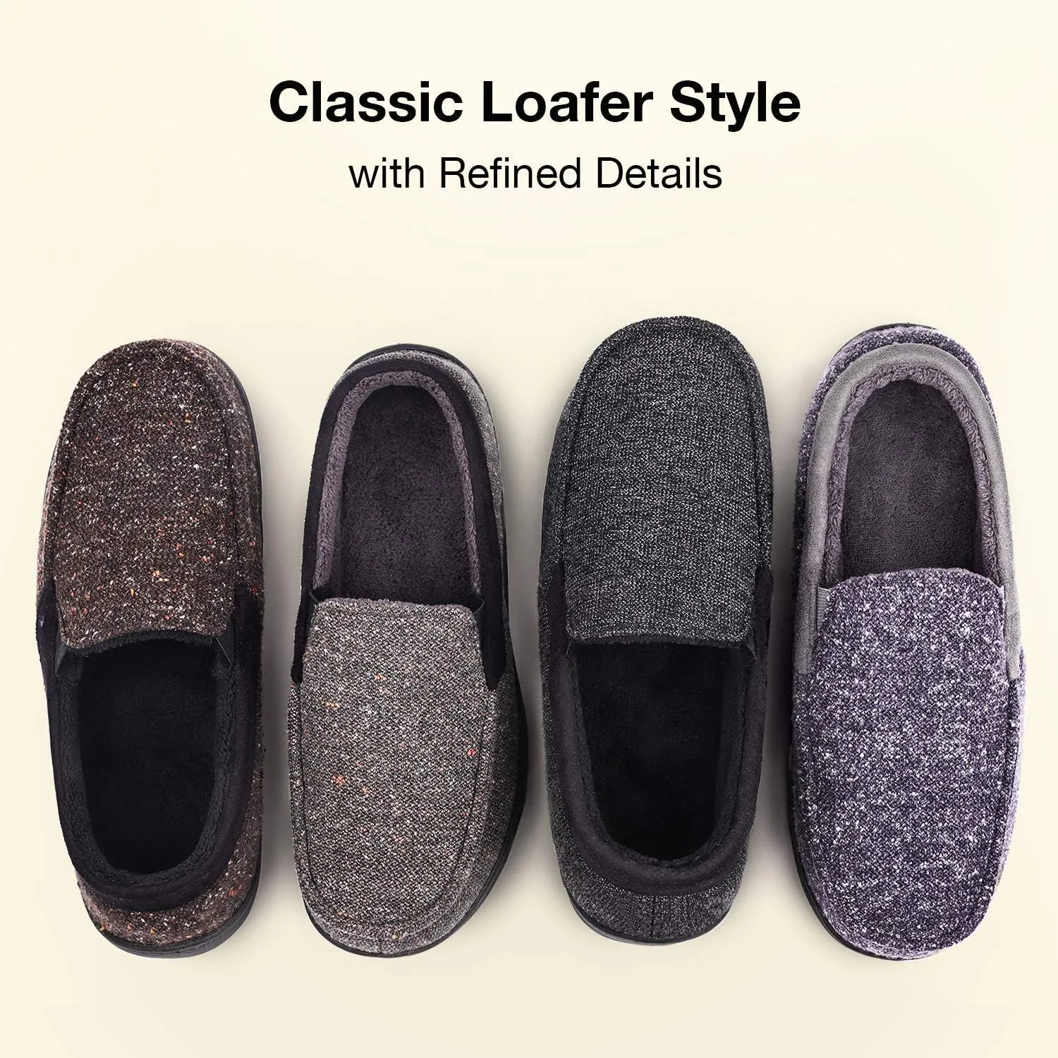 LongBay Men's Cozy Moccasin Slippers Loafer House Shoes with Memory Foam and Rubber Sole for Indoor Outdoor