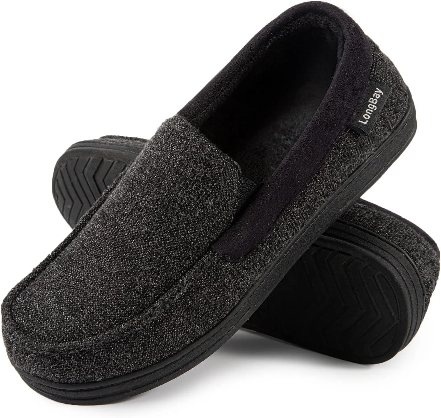 LongBay Men's Cozy Moccasin Slippers Loafer House Shoes with Memory Foam and Rubber Sole for Indoor Outdoor