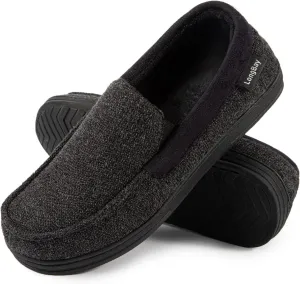 LongBay Men's Cozy Moccasin Slippers Loafer House Shoes with Memory Foam and Rubber Sole for Indoor Outdoor