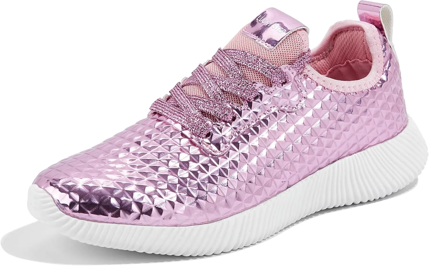LUCKY STEP Women's Metallic Fashion Sneaker Leatherette Studded Jogger Lightweight Casual Walking Shoes