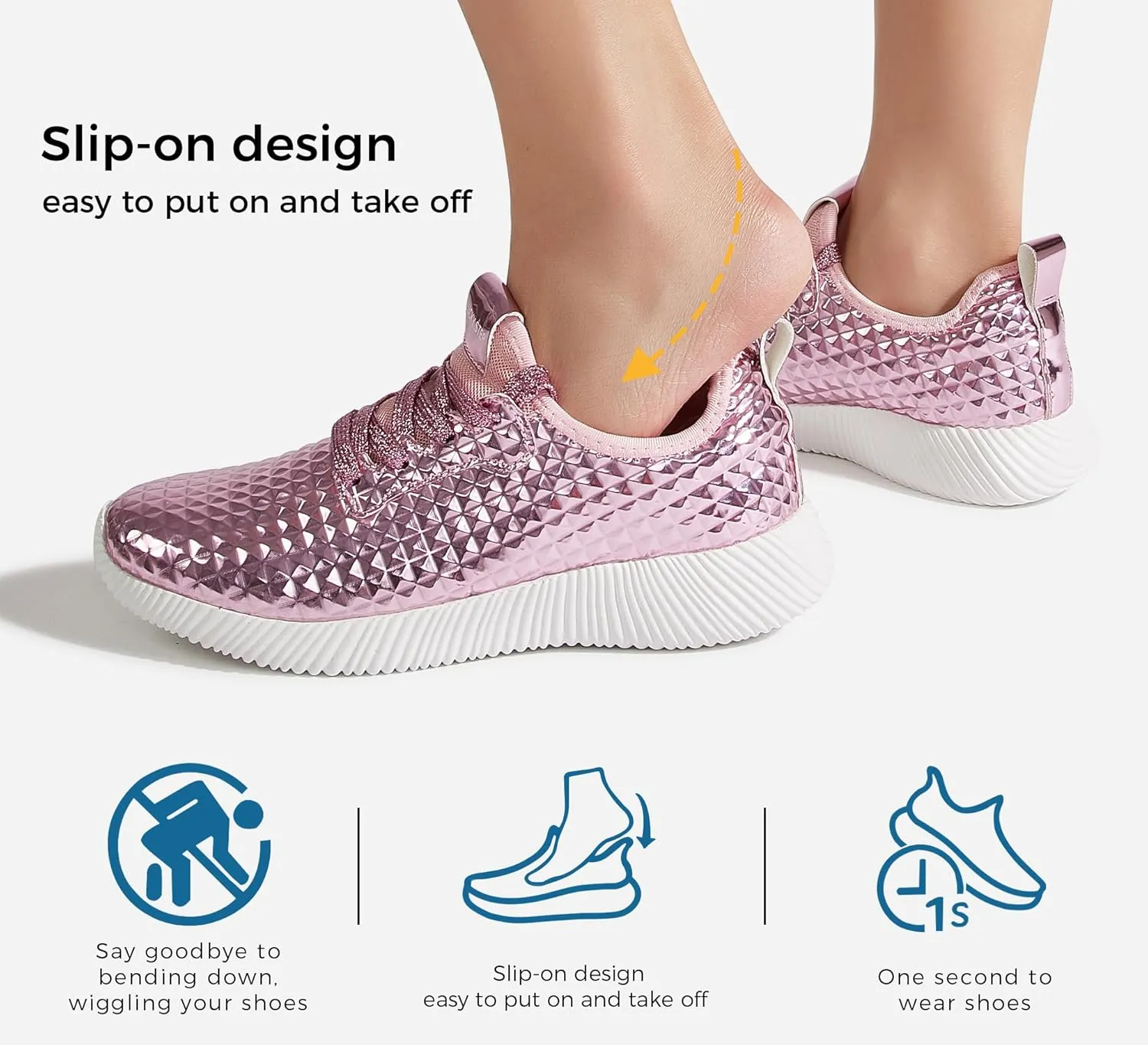 LUCKY STEP Women's Metallic Fashion Sneaker Leatherette Studded Jogger Lightweight Casual Walking Shoes
