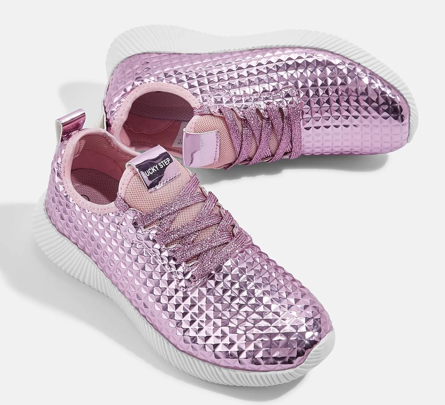 LUCKY STEP Women's Metallic Fashion Sneaker Leatherette Studded Jogger Lightweight Casual Walking Shoes