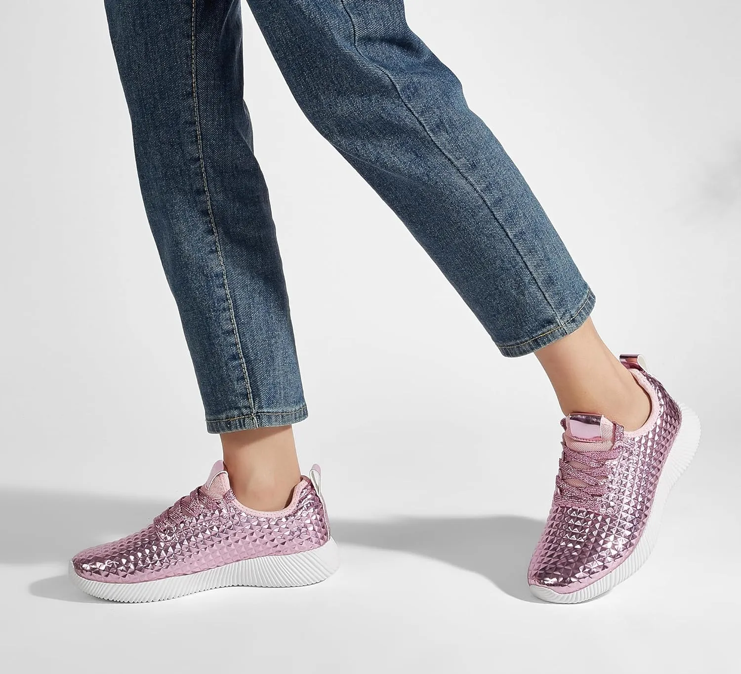 LUCKY STEP Women's Metallic Fashion Sneaker Leatherette Studded Jogger Lightweight Casual Walking Shoes