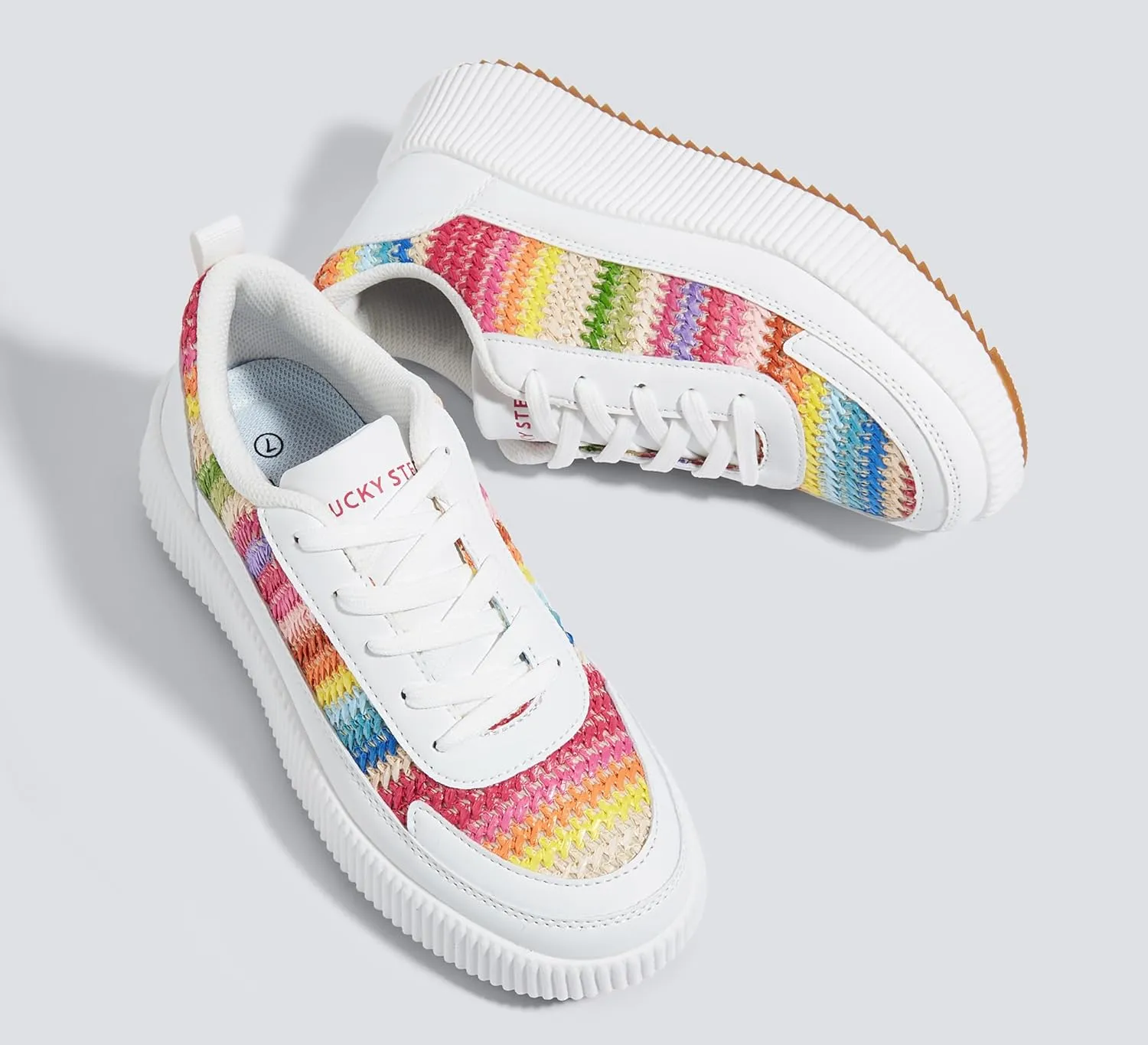LUCKY STEP Women's Platform Sneakers Rhinestone Fashion Chunky Casual Sparkly Retro Braided Walking Shoes