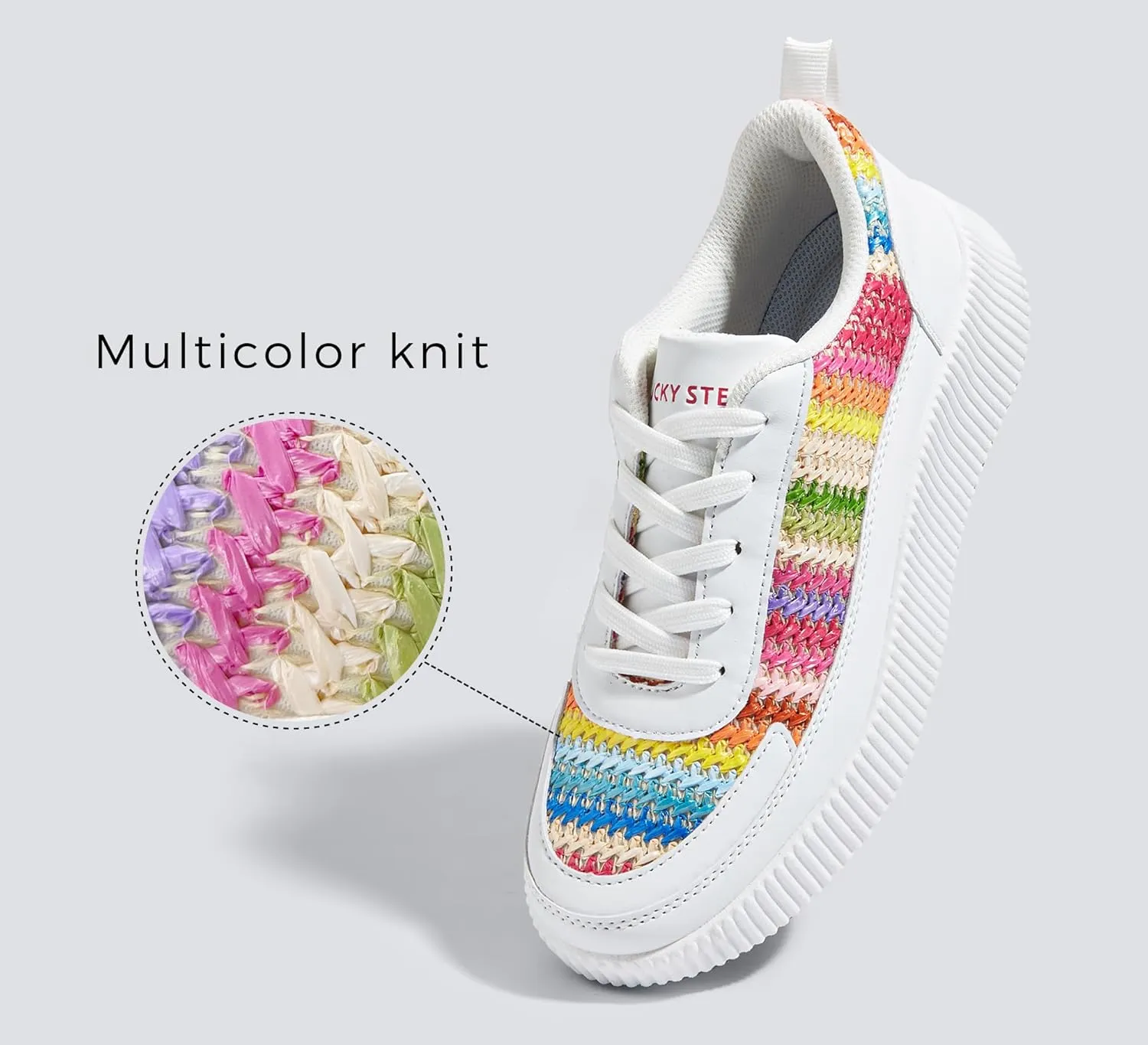 LUCKY STEP Women's Platform Sneakers Rhinestone Fashion Chunky Casual Sparkly Retro Braided Walking Shoes