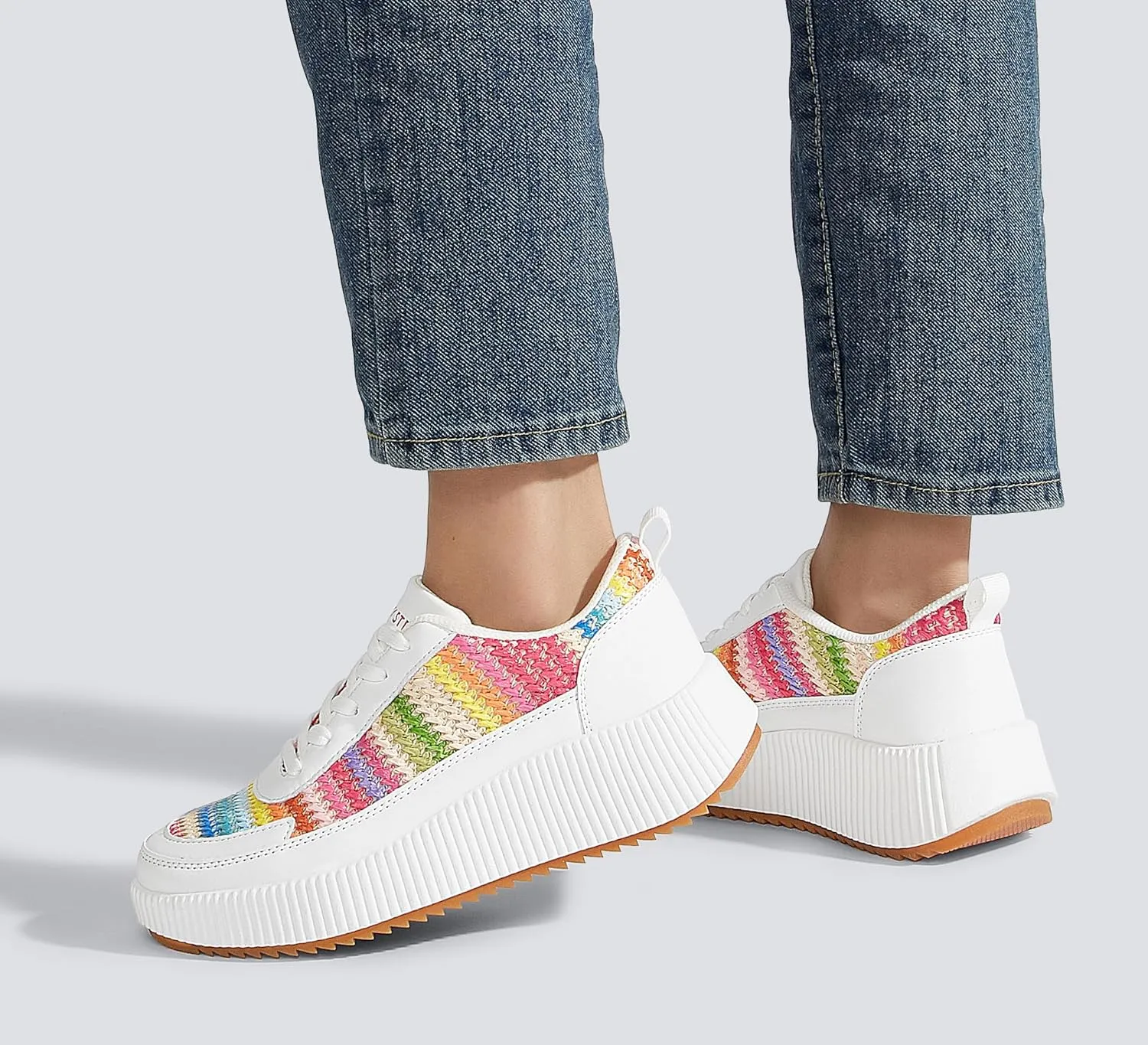 LUCKY STEP Women's Platform Sneakers Rhinestone Fashion Chunky Casual Sparkly Retro Braided Walking Shoes