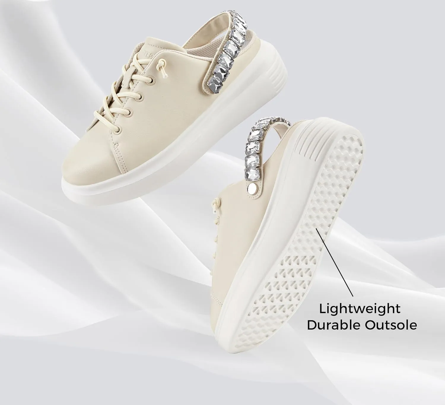 LUCKY STEP Women's Rhinestone Mule Shoes Adjustable Casual Slip On Sneakers Closed Toe Breathable Clogs