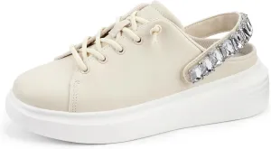 LUCKY STEP Women's Rhinestone Mule Shoes Adjustable Casual Slip On Sneakers Closed Toe Breathable Clogs