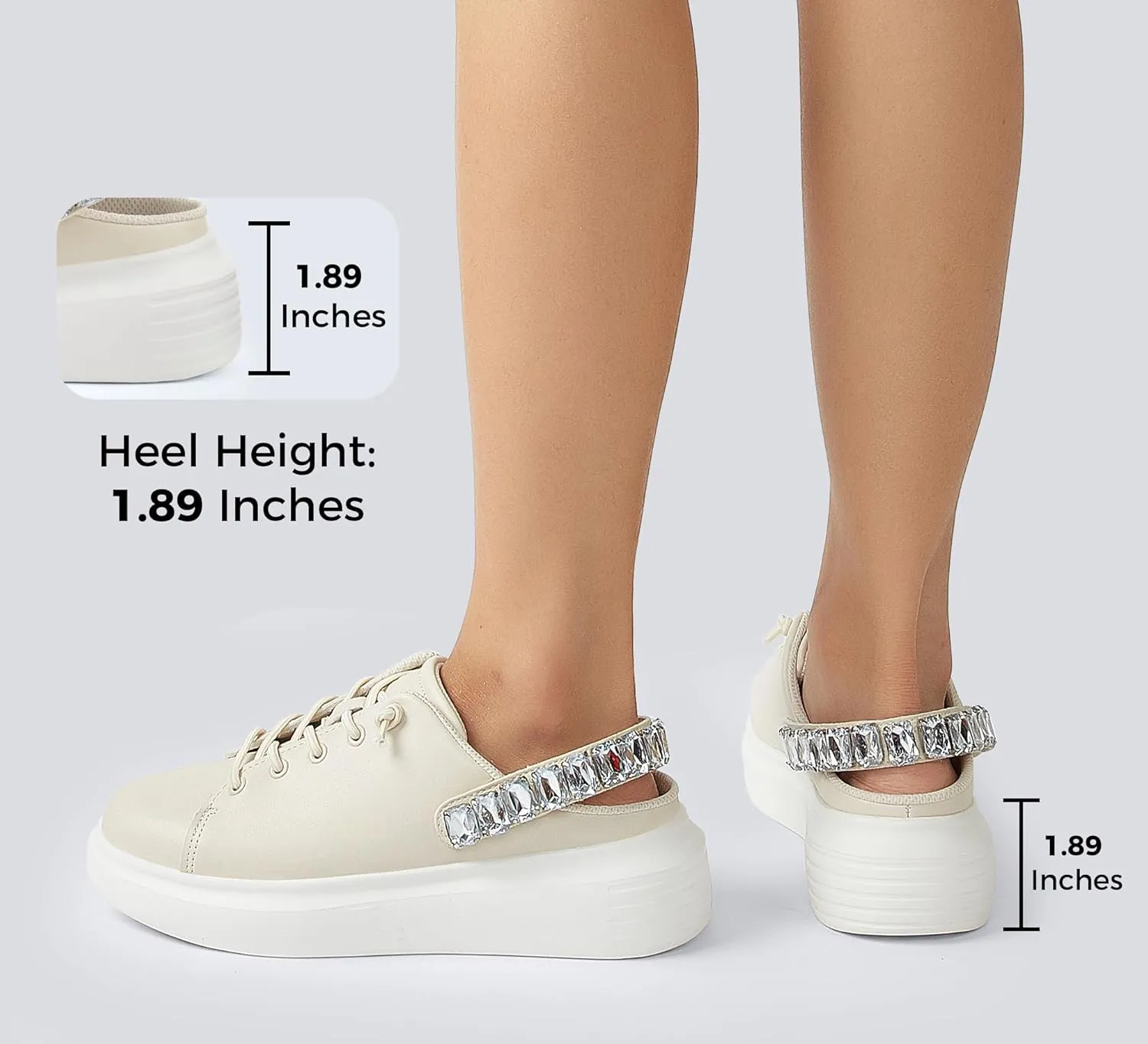 LUCKY STEP Women's Rhinestone Mule Shoes Adjustable Casual Slip On Sneakers Closed Toe Breathable Clogs