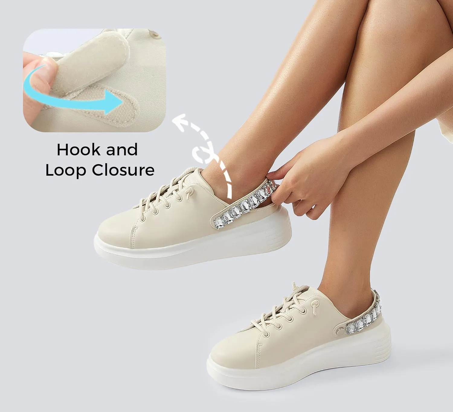 LUCKY STEP Women's Rhinestone Mule Shoes Adjustable Casual Slip On Sneakers Closed Toe Breathable Clogs