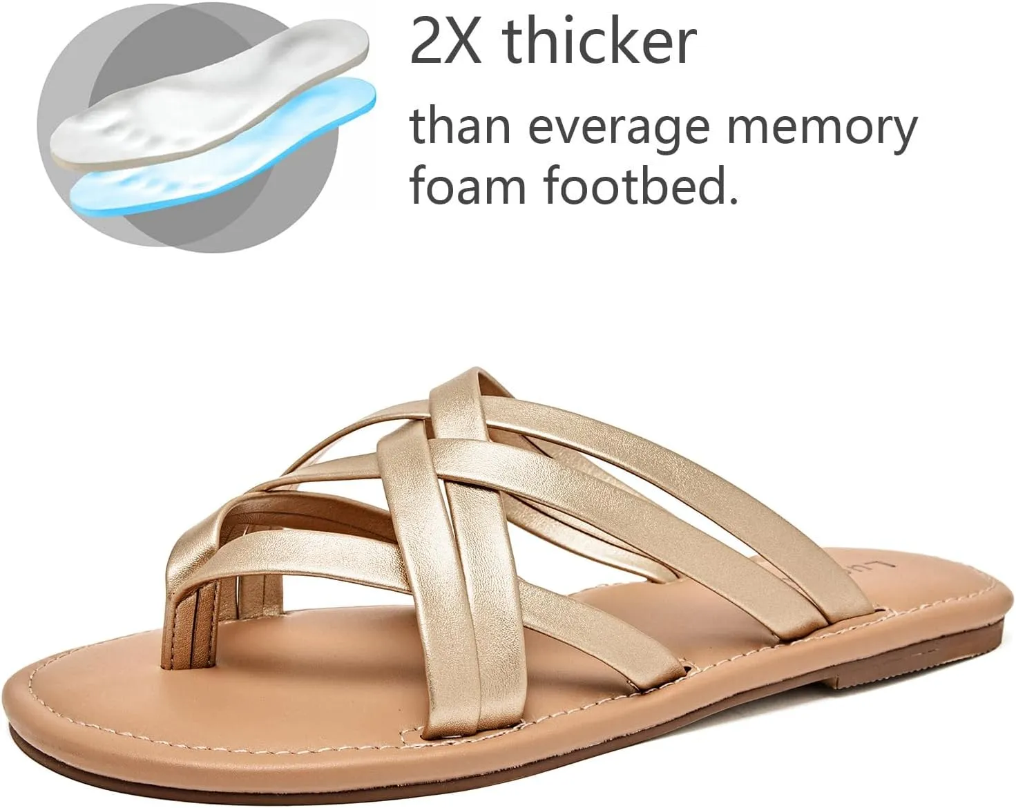 Luoika Women's Wide Width Flat Sandals, Flip Flop Slides Sandal Casual Strapy Sandal Slip on Summer Beach Shoes for Women.