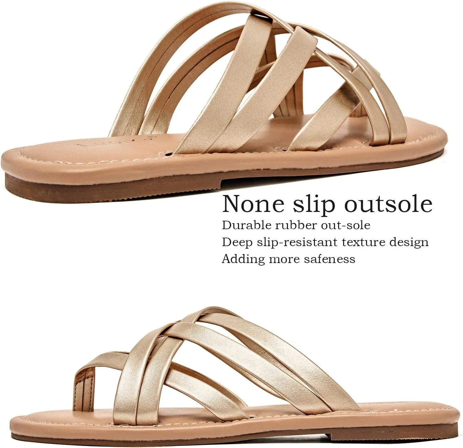 Luoika Women's Wide Width Flat Sandals, Flip Flop Slides Sandal Casual Strapy Sandal Slip on Summer Beach Shoes for Women.