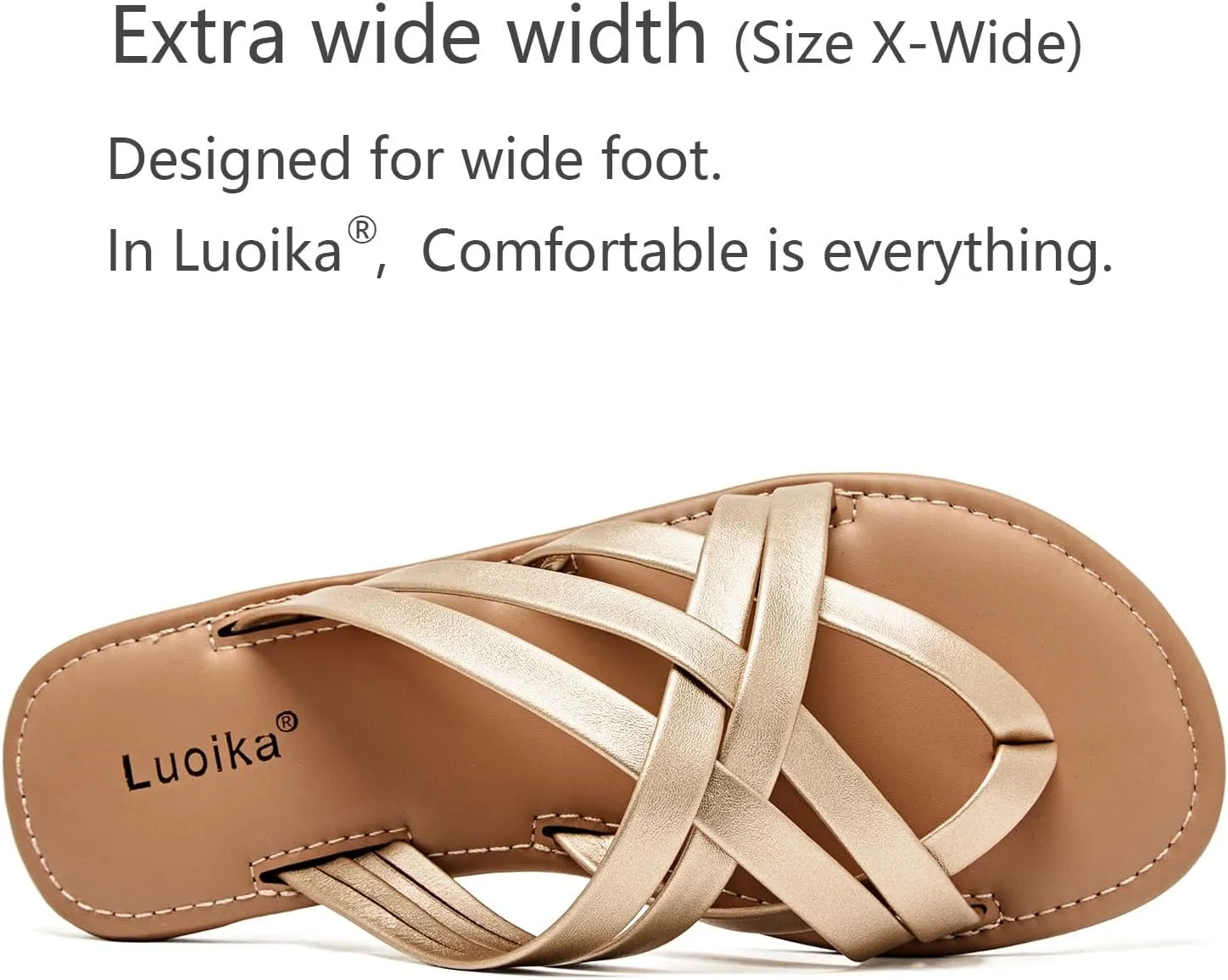 Luoika Women's Wide Width Flat Sandals, Flip Flop Slides Sandal Casual Strapy Sandal Slip on Summer Beach Shoes for Women.
