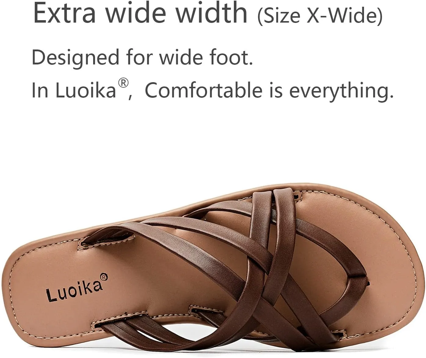 Luoika Women's Wide Width Flat Sandals, Flip Flop Slides Sandal Casual Strapy Sandal Slip on Summer Beach Shoes for Women.