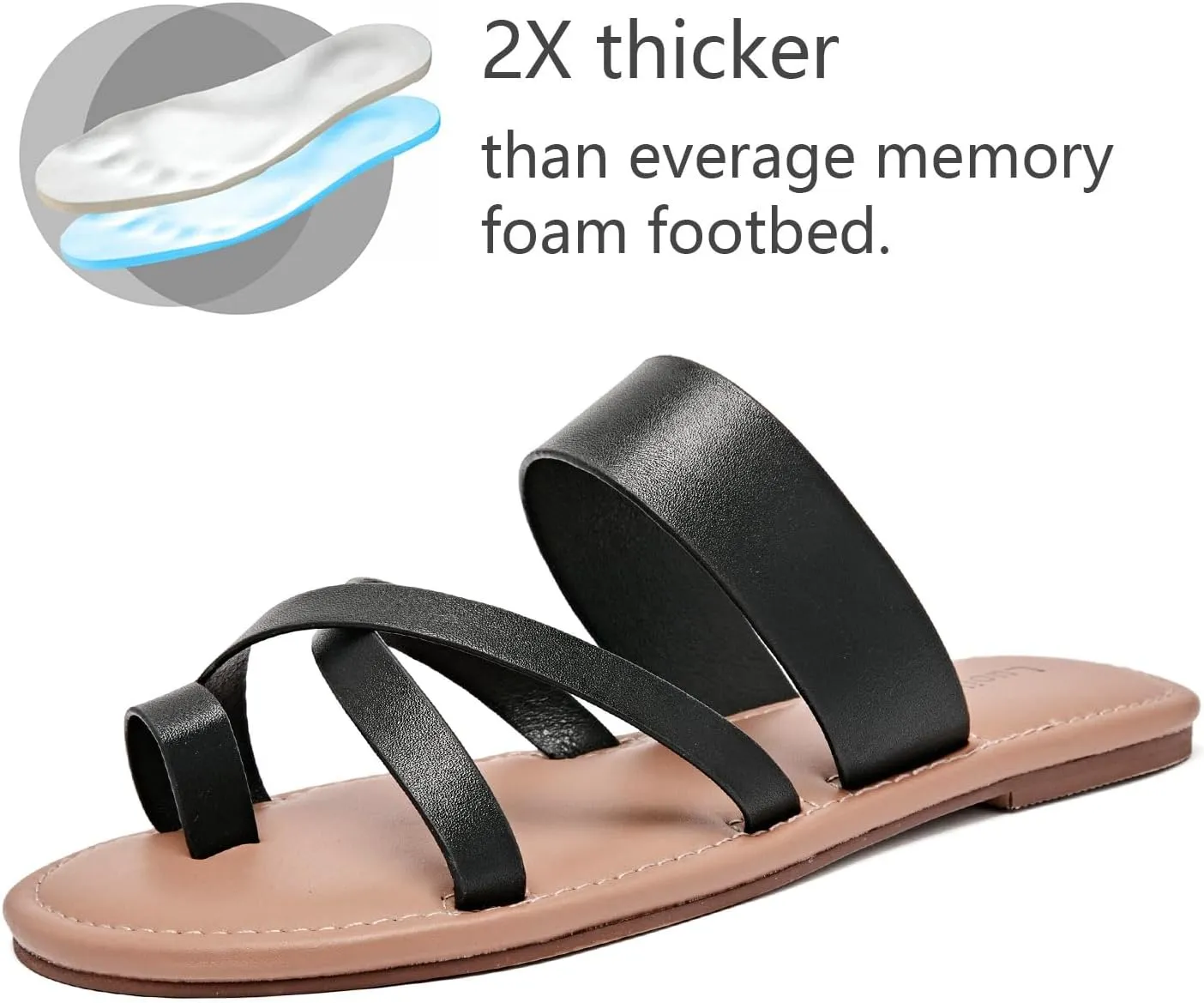 Luoika Women's Wide Width Flat Sandals, Flip Flop Slides Sandal Casual Strapy Sandal Slip on Summer Beach Shoes for Women.