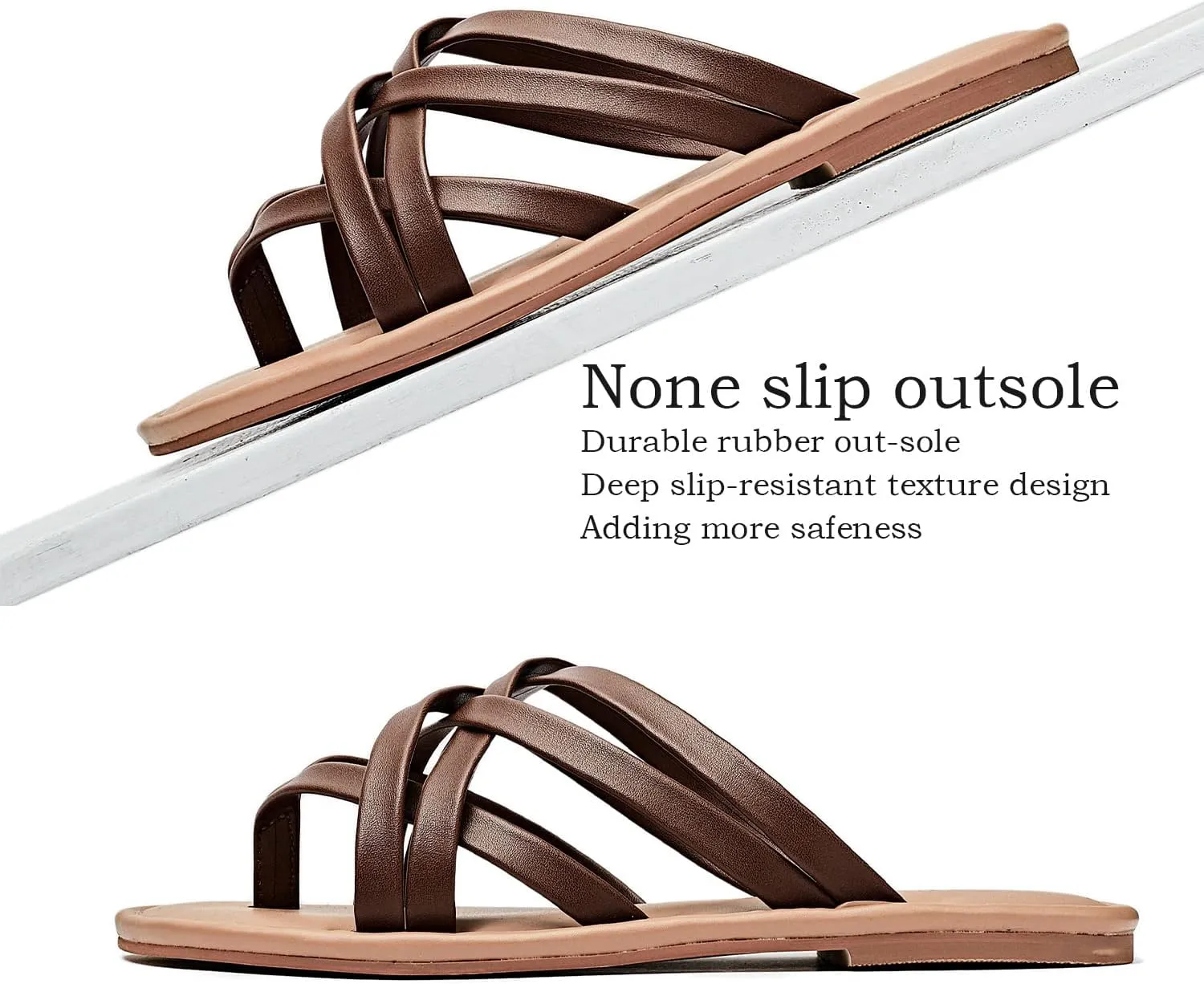 Luoika Women's Wide Width Flat Sandals, Flip Flop Slides Sandal Casual Strapy Sandal Slip on Summer Beach Shoes for Women.