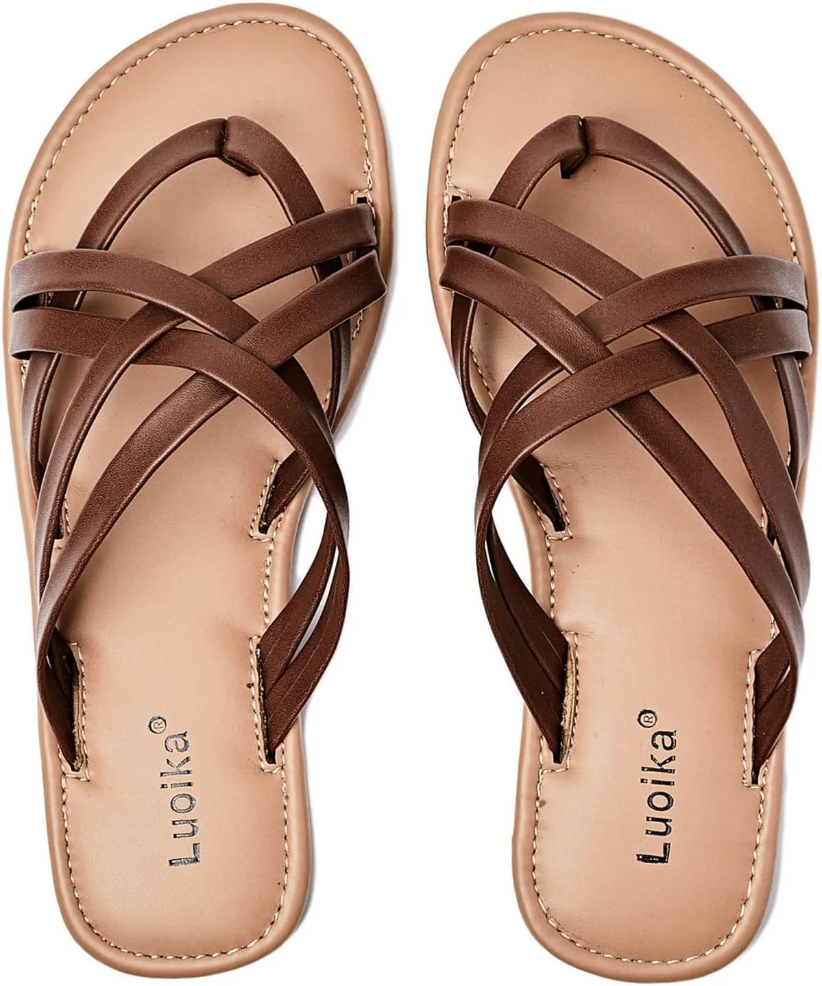 Luoika Women's Wide Width Flat Sandals, Flip Flop Slides Sandal Casual Strapy Sandal Slip on Summer Beach Shoes for Women.